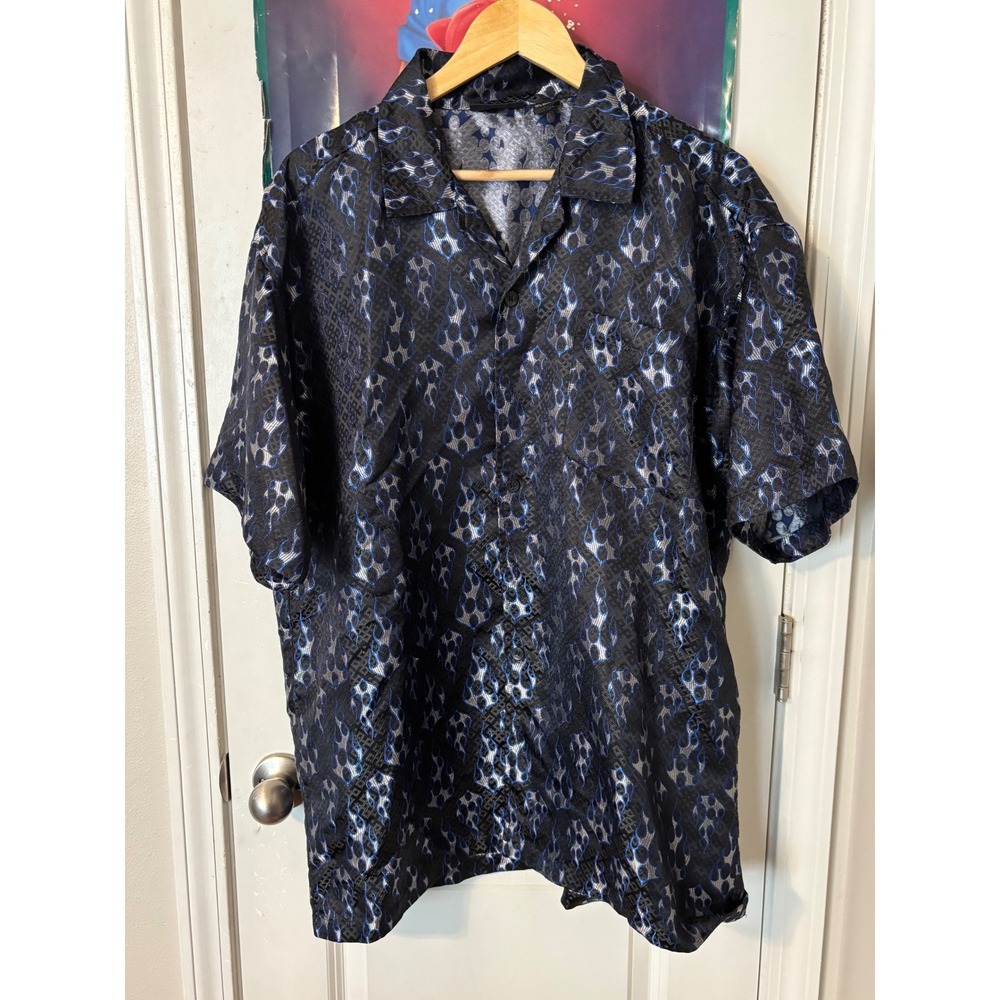 Vintage 2001 ODD Blue Flame Button Up Shirt XL Short Sleeve Streetwear